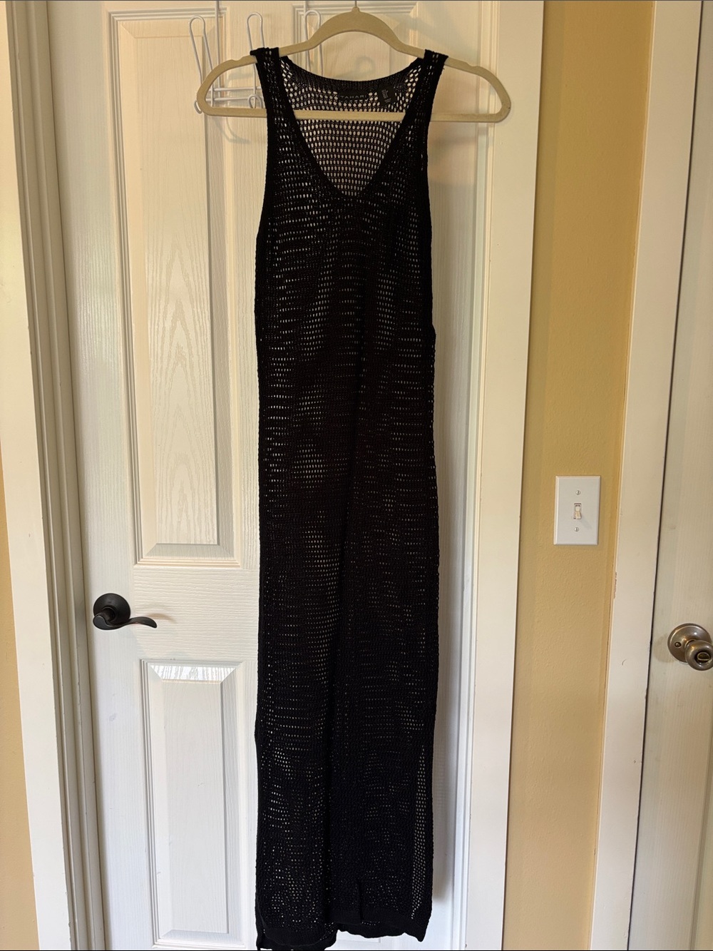 Tahari Black Crochet Swimwear Cover-Up Dress with V-Neck